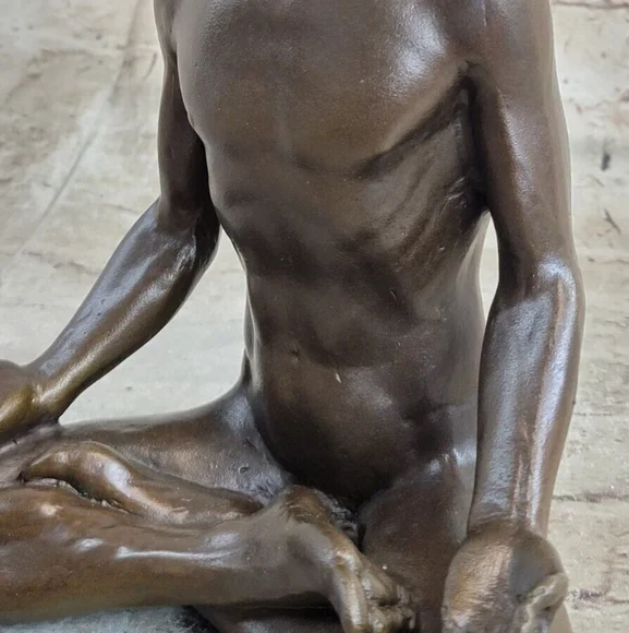 Bronze Sculpture, Hand Made Statue Art Nouveau MAN Yoga Meditation Figurine Sale